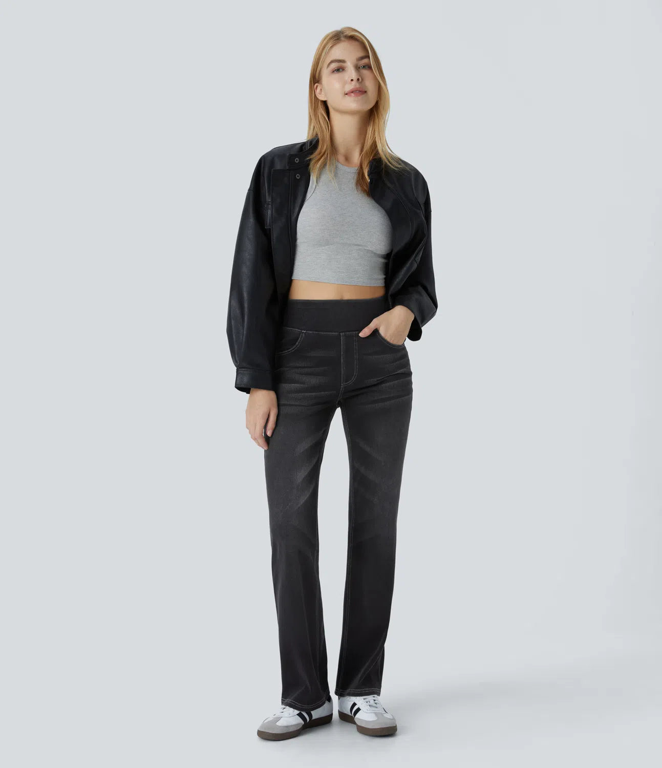 بنطال جينز مريح بخصر مرتفع