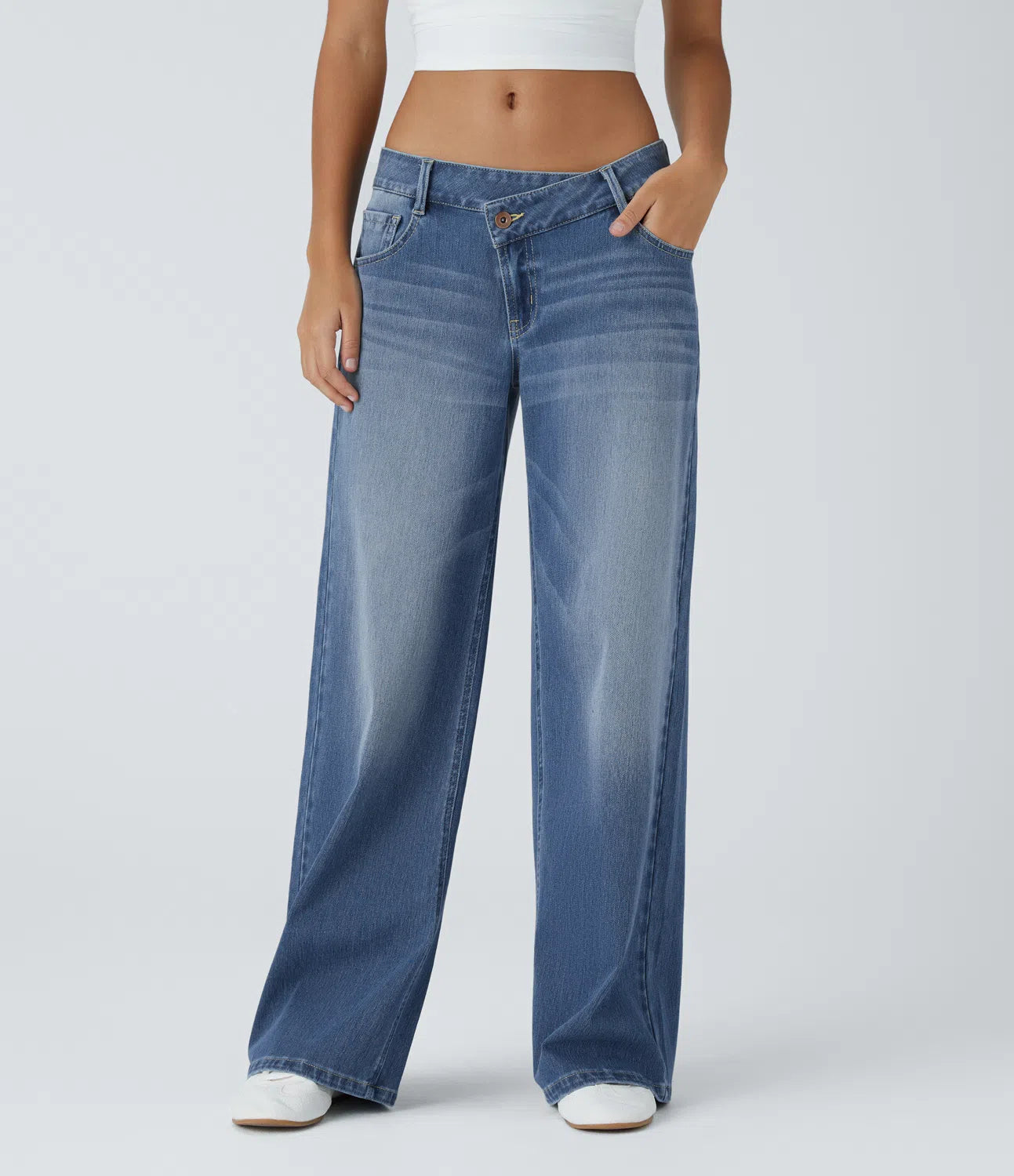 Asymmetric Low Rise Baggy Wide Leg Jean