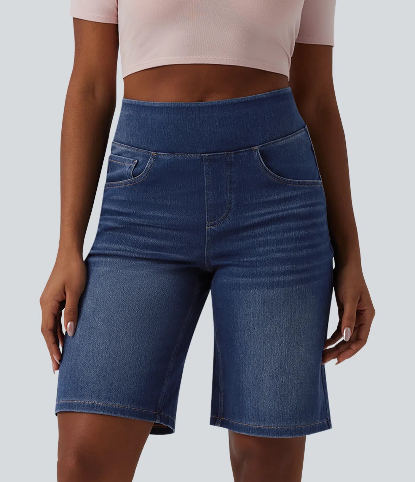 High Waisted Denim Casual Bermuda Shorts