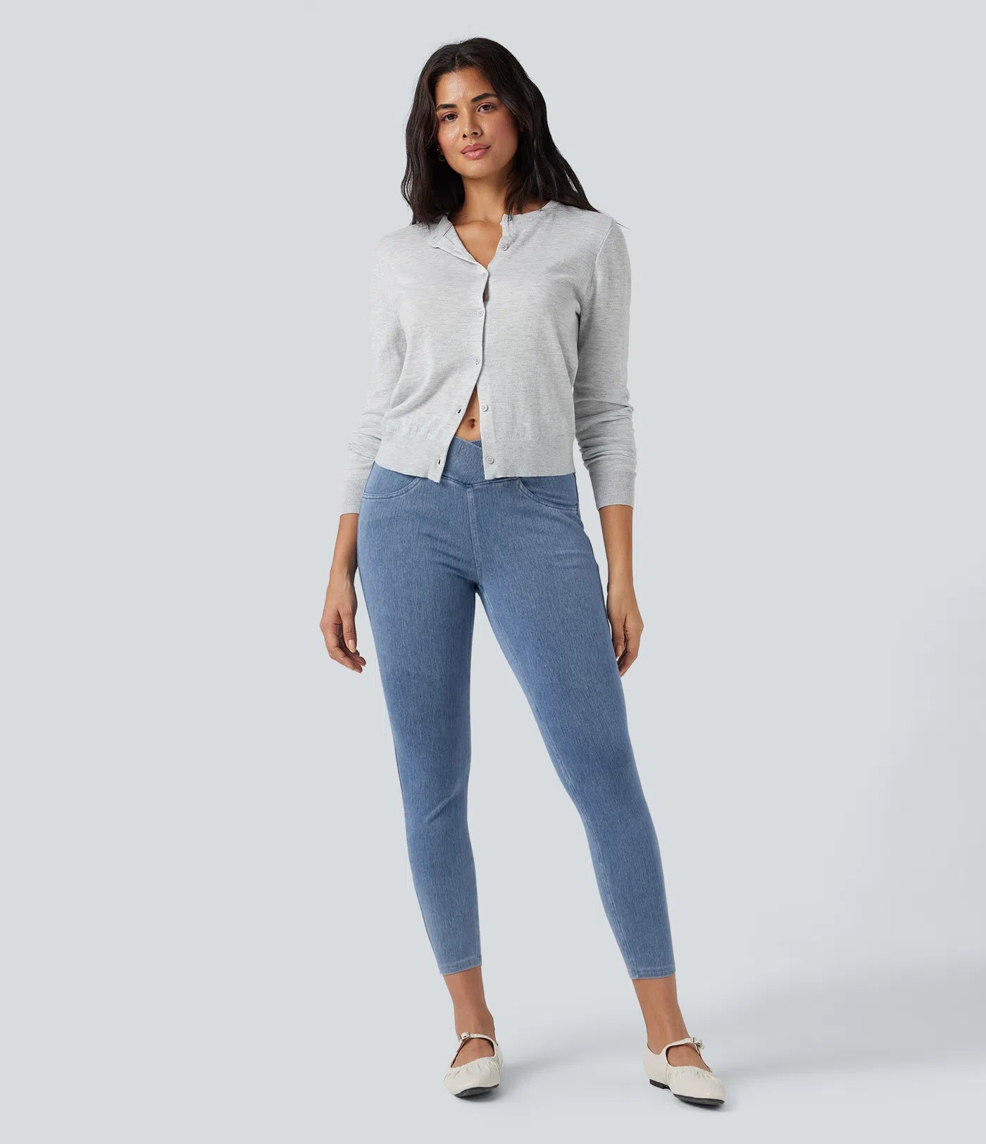 High Waisted Crossover Pockets Denim Work Leggings