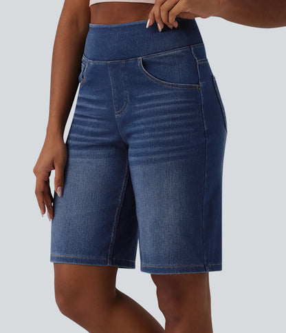 High Waisted Denim Casual Bermuda Shorts