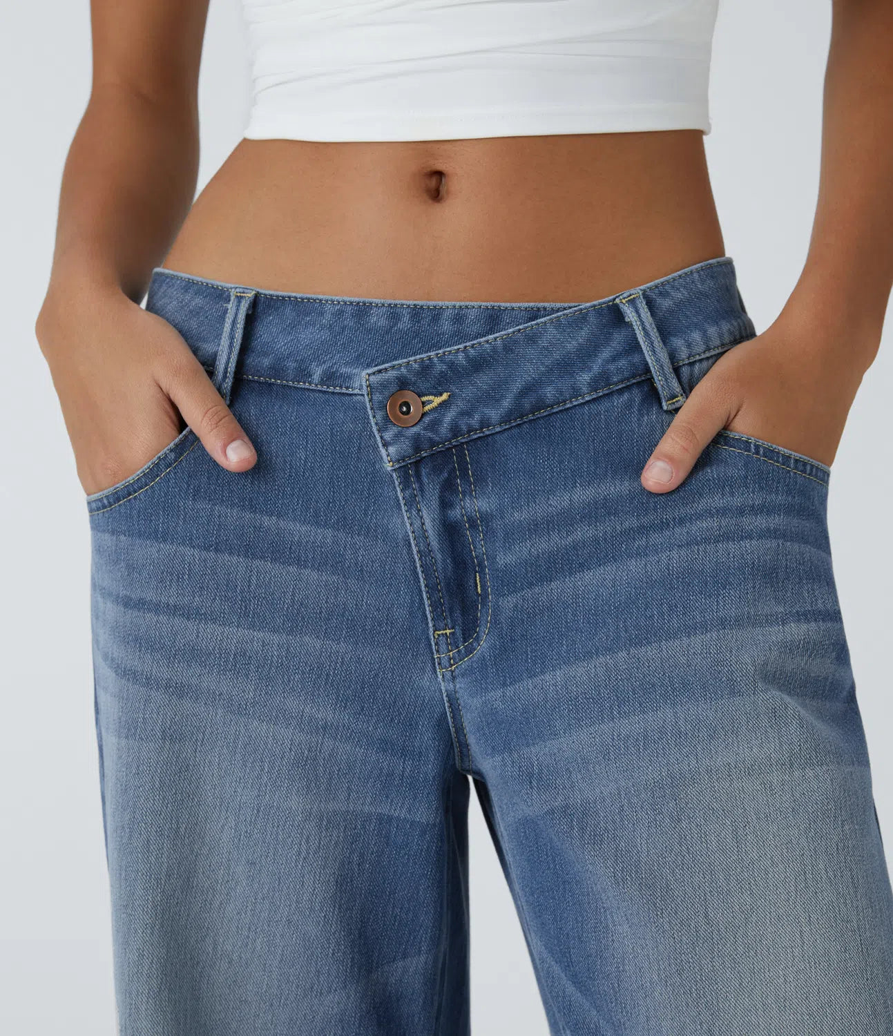 Asymmetric Low Rise Baggy Wide Leg Jean