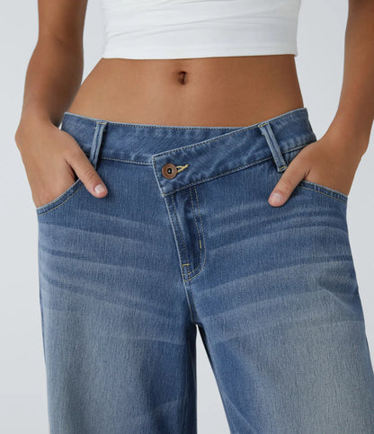 Asymmetric Low Rise Baggy Wide Leg Jean