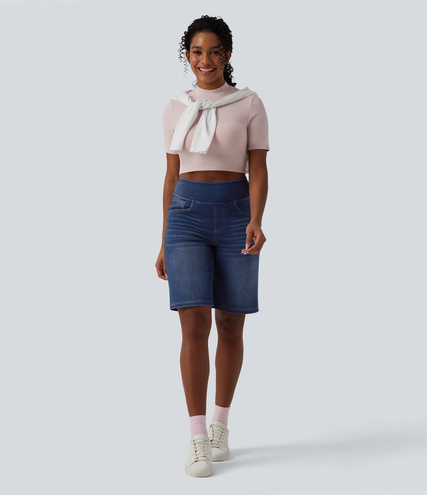 High Waisted Denim Casual Bermuda Shorts