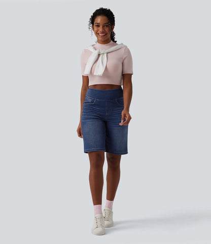High Waisted Denim Casual Bermuda Shorts
